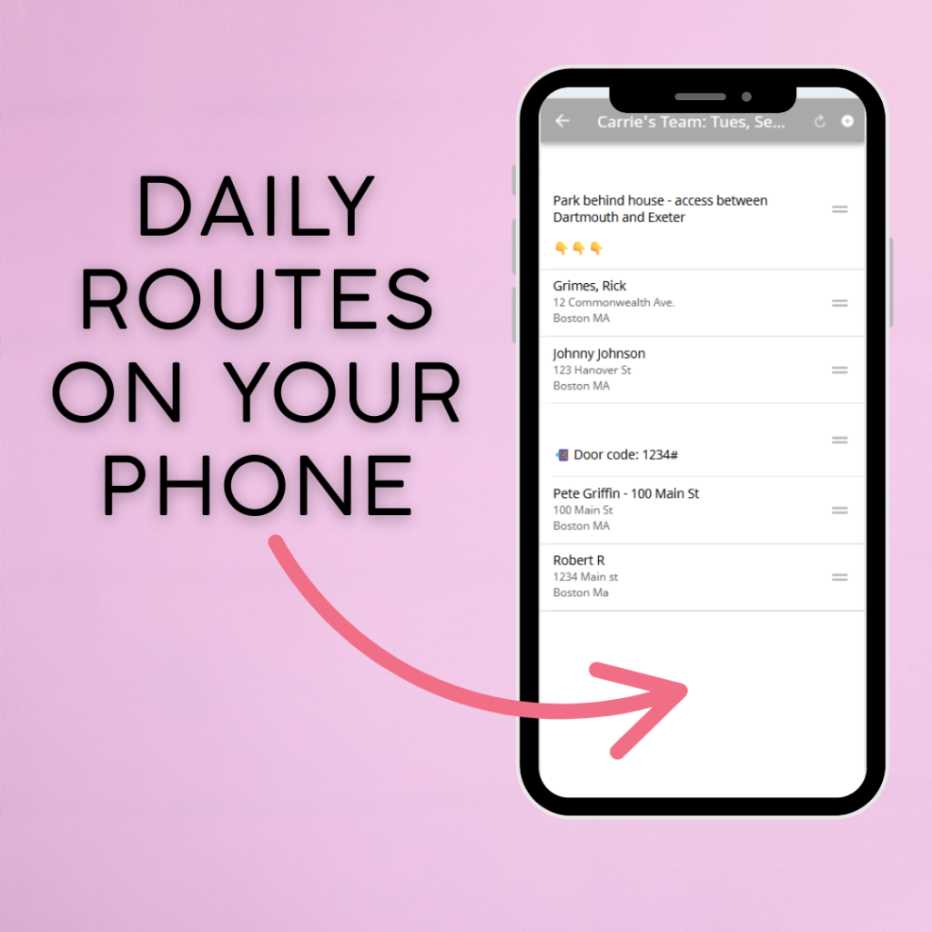 screen shot of ezbz app work order for house cleaning crew with caption "daily routes on your phone"