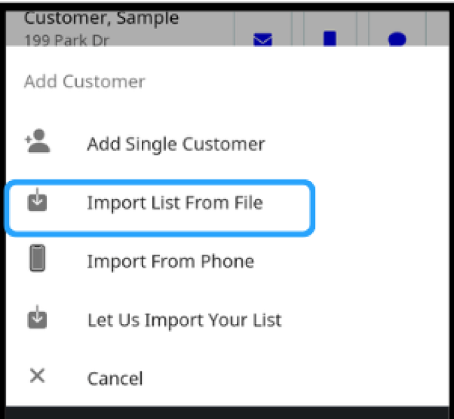 import customer menu option